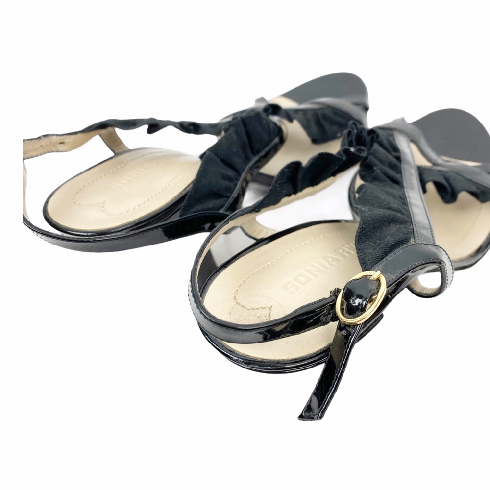 SONIA RYKIEL Ruffle Chunky Wood Heel Sandal Black Size US 10 Euro 40 - Picture 9 of 13